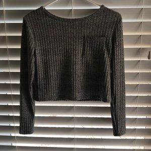 Grey Long Sleeve Crop Shirt